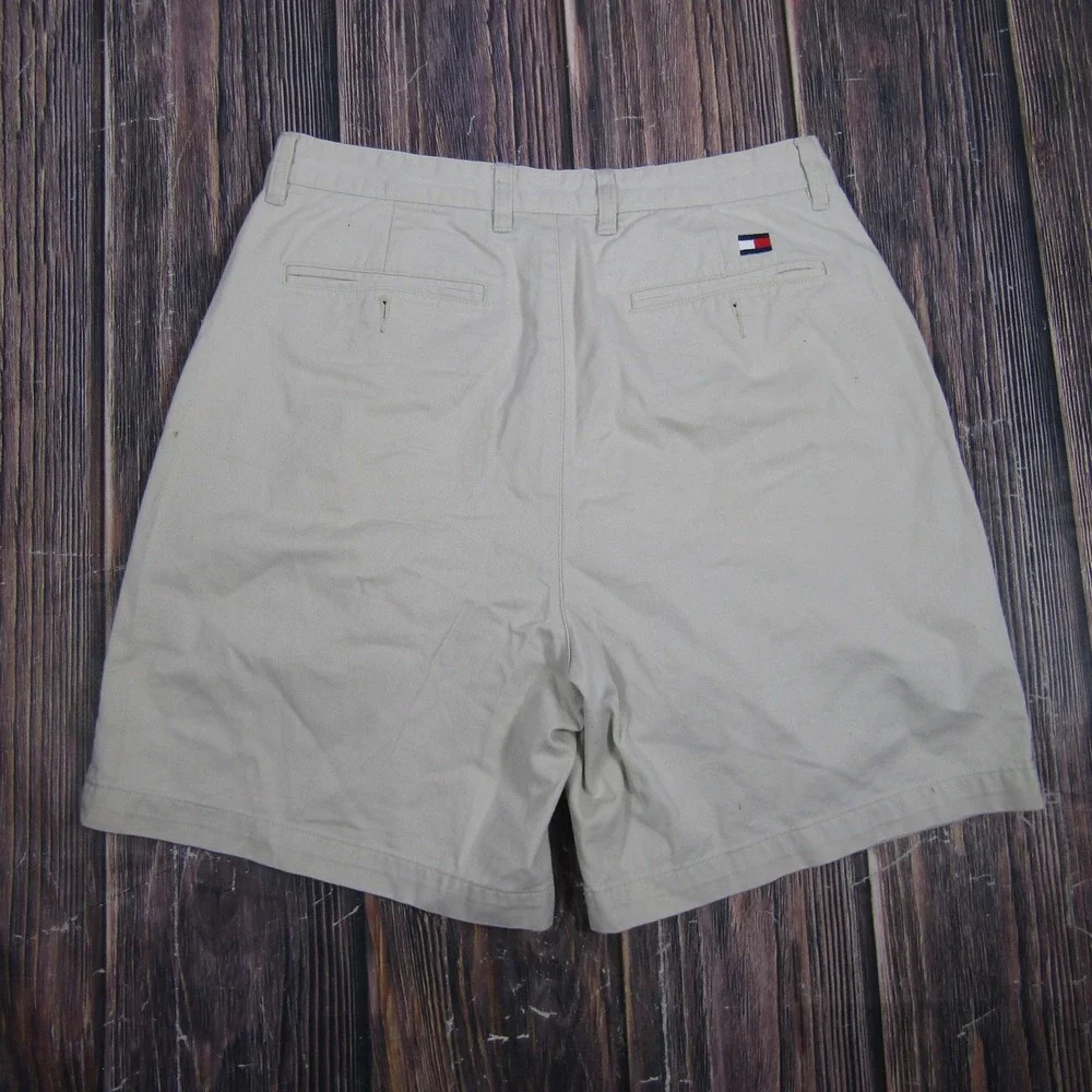 Tommy Hilfiger‎ Mens 33 Beige Pleated Chino Shorts 7 Inch Summer Casual Comfort